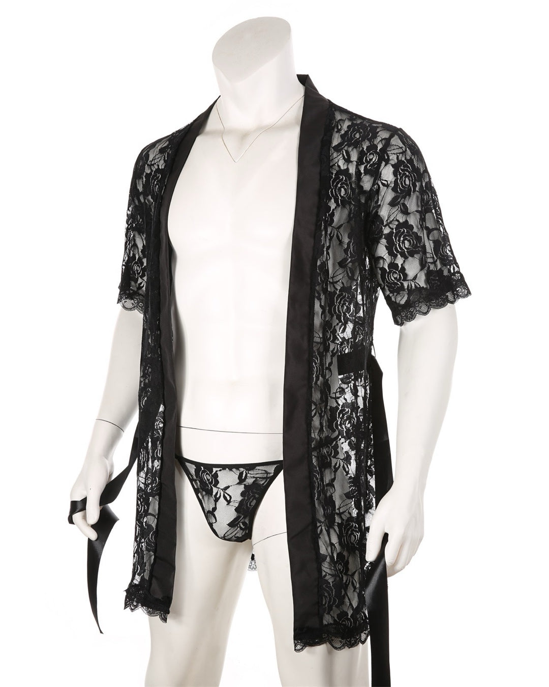 MEN’S SEE-THROUGH LACE LOUNGEWEAR BATHROBE