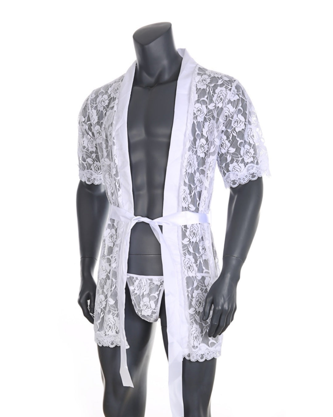 MEN’S SEE-THROUGH LACE LOUNGEWEAR BATHROBE