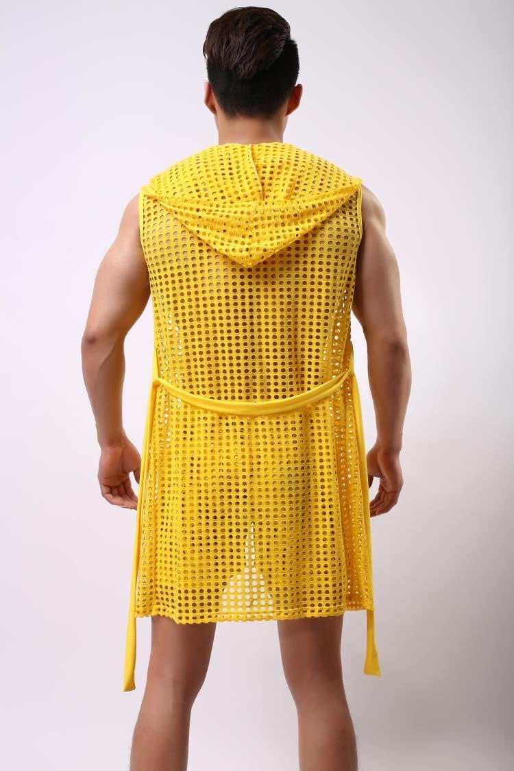 MEN’S SEE-THROUGH MESH LOUNGEWEAR BATHROBE