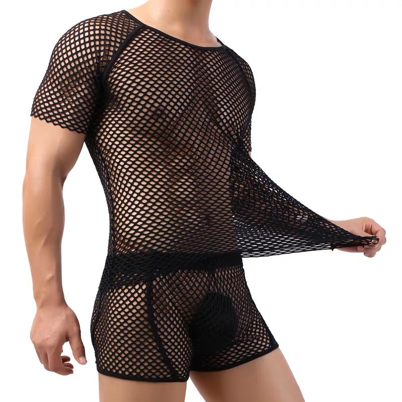MEN’S FISHNET TANK TOP SHORTS SOCKS BUNDLE