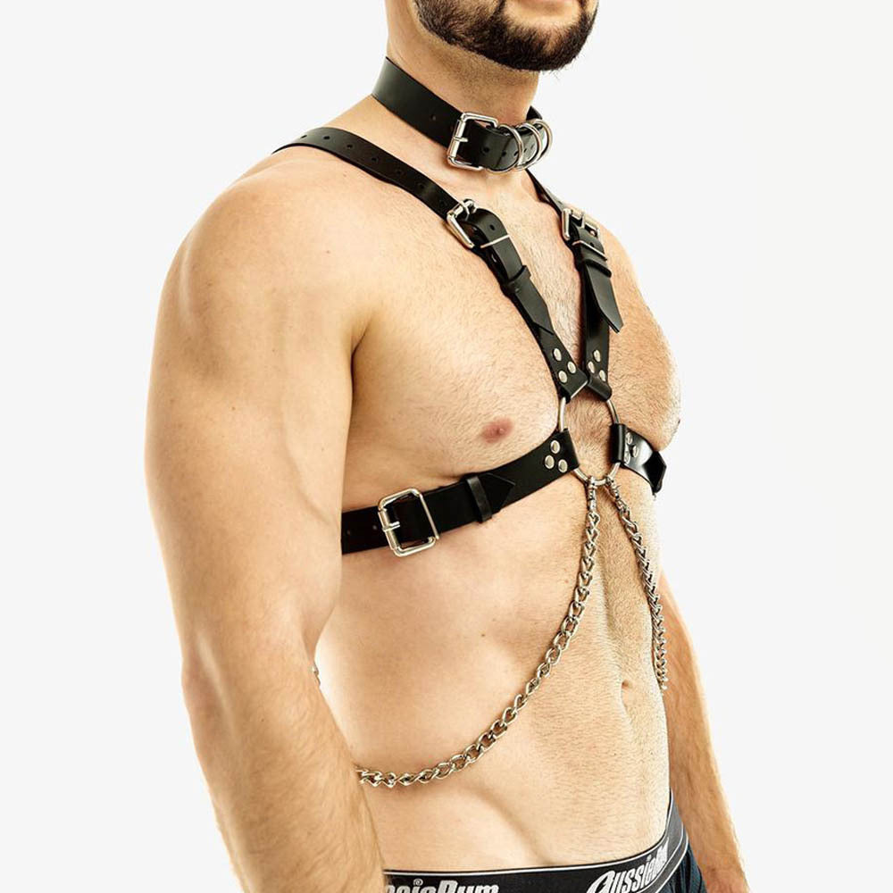 LOKI’S SIZE-ADJUSTABLE MEN’S LEATHER CHAIN HARNESS