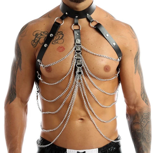 DURGA MEN’S LEATHER BONDAGE CHAIN HARNESS
