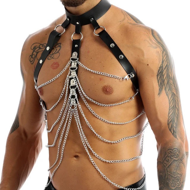 DURGA MEN’S LEATHER BONDAGE CHAIN HARNESS