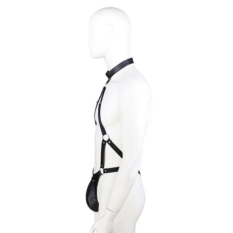 MEN’S FRONT POUCH OPEN LEATHER BODYSUIT