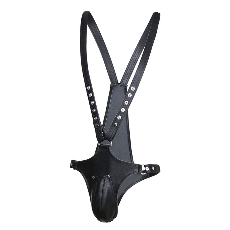 MEN’S FRONT POUCH OPEN LEATHER BODYSUIT