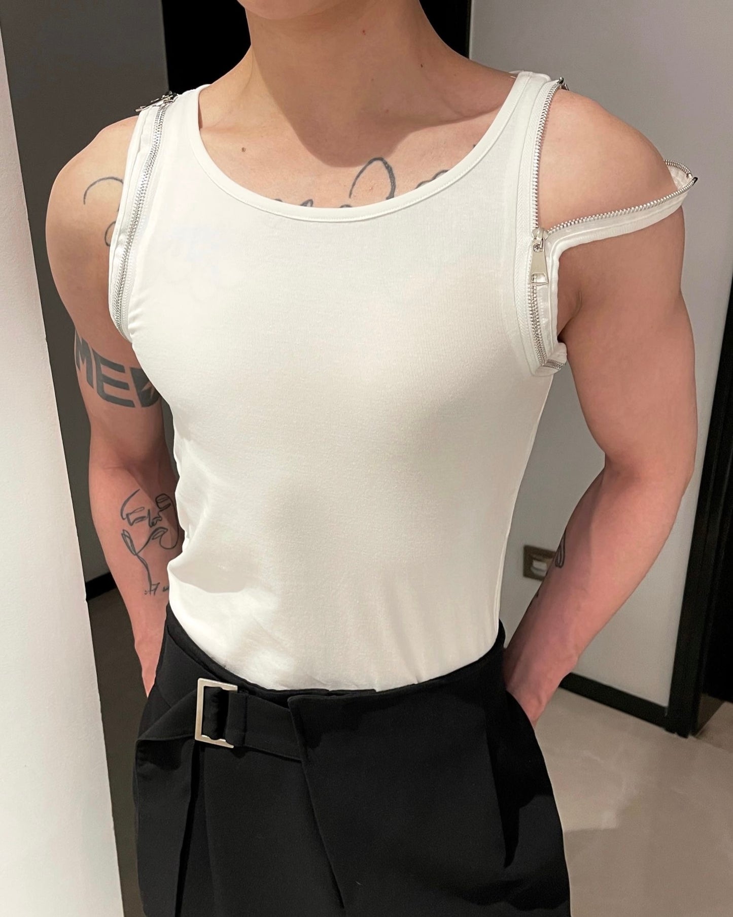 ZIPPER SHOULDER STRAP KOREAN TANK TOP