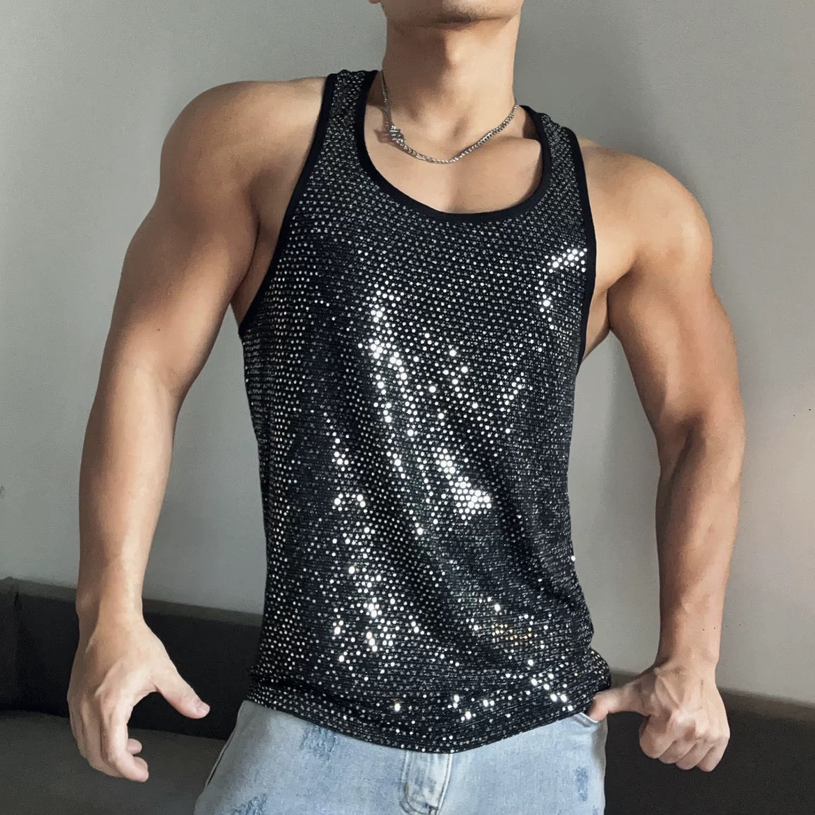 MEN’S MIRROR GLITTER TANK TOP