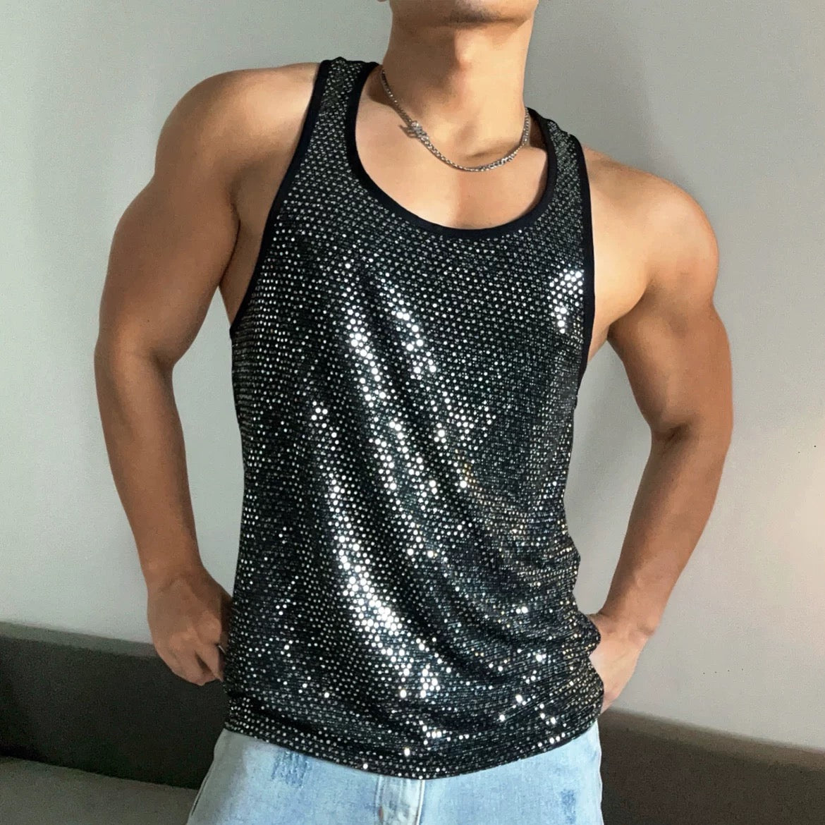 MEN’S MIRROR GLITTER TANK TOP