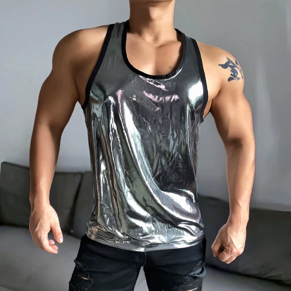 MEN’S LIQUID SILVER TANK TOP