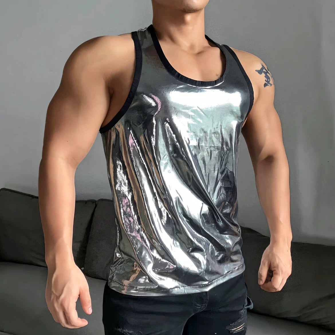 MEN’S LIQUID SILVER TANK TOP