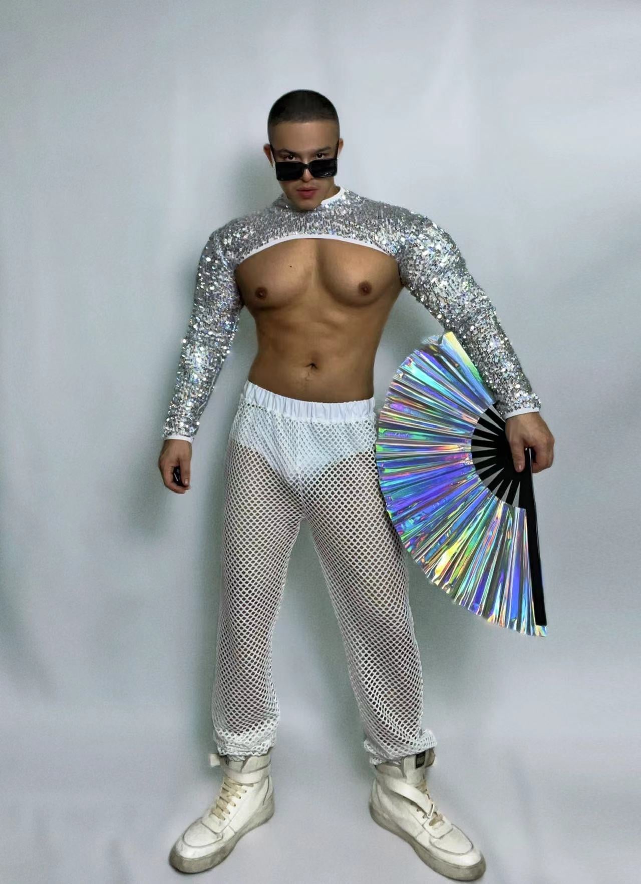 SEQUENCE CROP TOP AND PANTS MALE GOGO COSTUME
