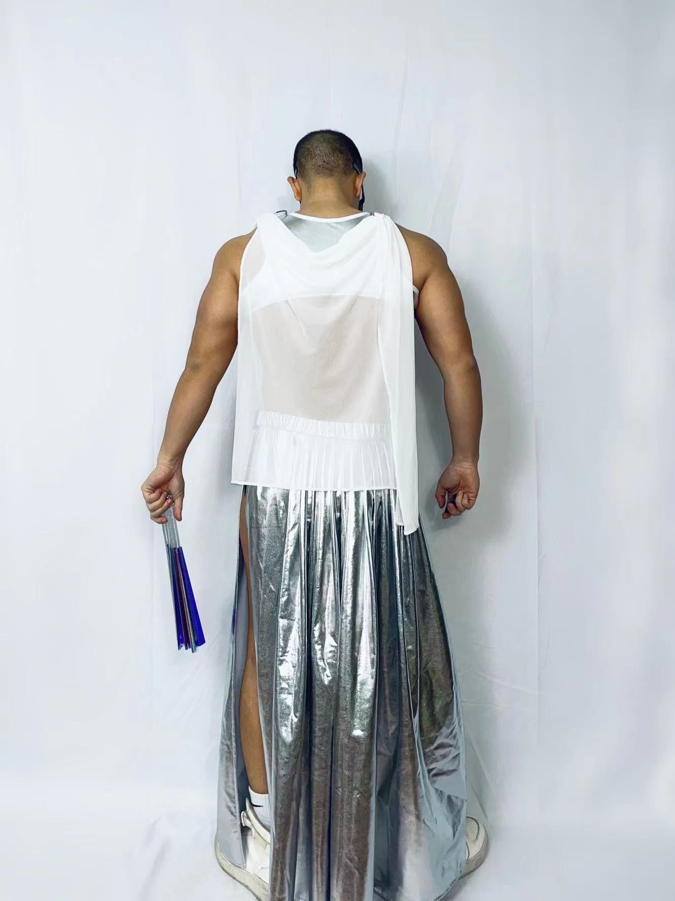 SHINY CROP TOP VEST AND SKIRT MALE GOGO COSTUME