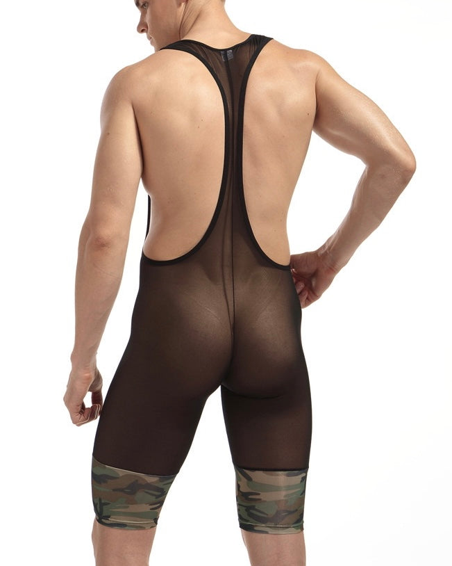 MIBOER MEN’S CAMOUFLAGE SHEER JUMPSUIT