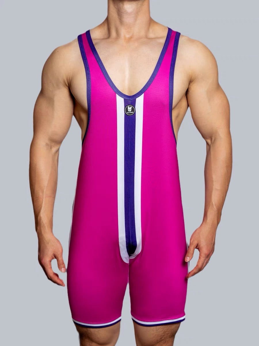 DM MEN’S STRIPED WRESTLING JUMPSUIT