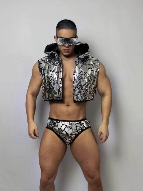 MIRROR IMITATION JACKET AND BRIEF MALE GOGO COSTUME