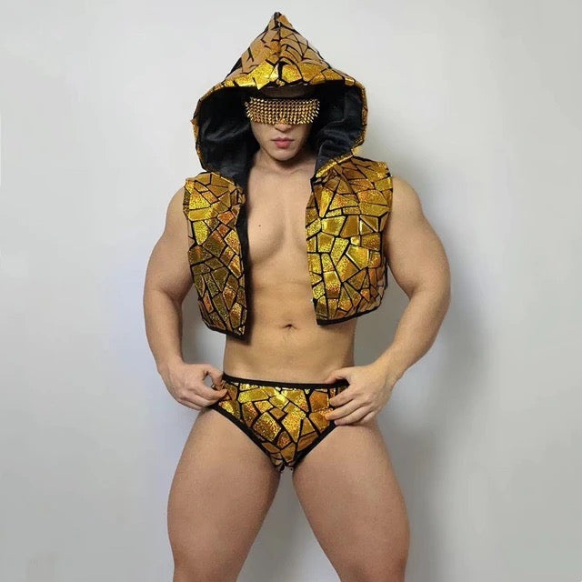 MIRROR IMITATION JACKET AND BRIEF MALE GOGO COSTUME