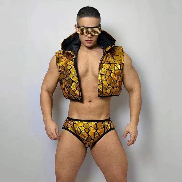 MIRROR IMITATION JACKET AND BRIEF MALE GOGO COSTUME