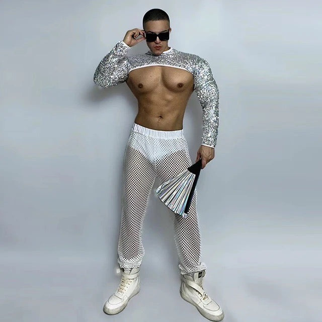 SEQUENCE CROP TOP AND PANTS MALE GOGO COSTUME