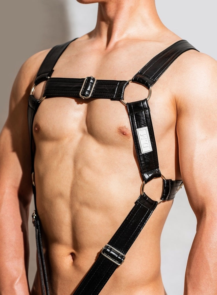 DM MEN’S C- RING LEATHER BODYSUIT HARNESS