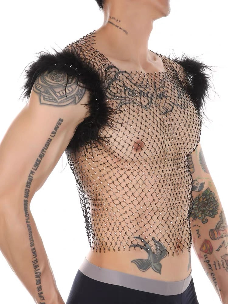 MEN’S RHINESTONE FUR TANK TOPS