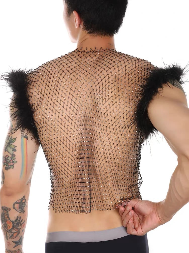 MEN’S RHINESTONE FUR TANK TOPS