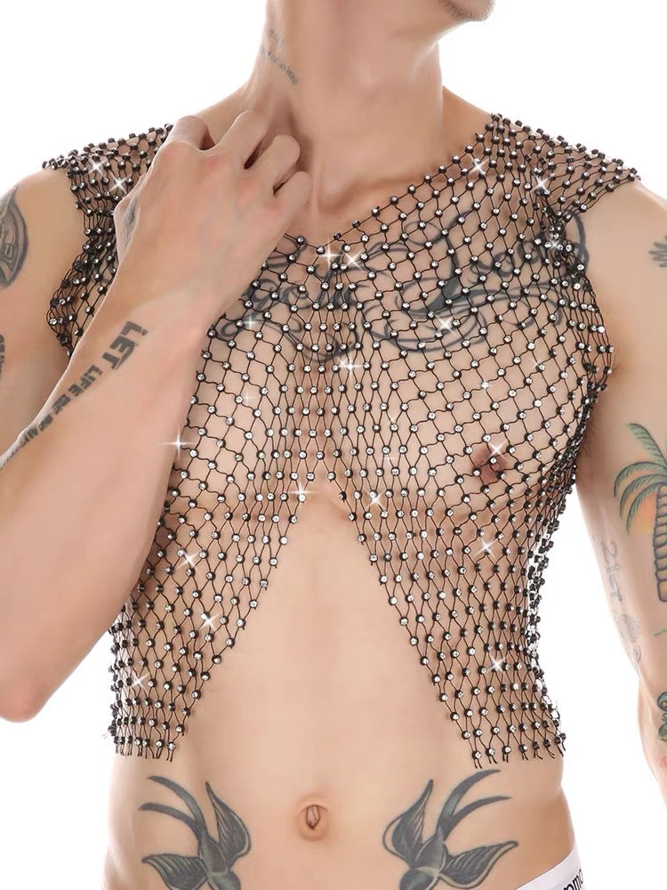MEN’S RHINESTONE SLIT CROP TANK TOPS