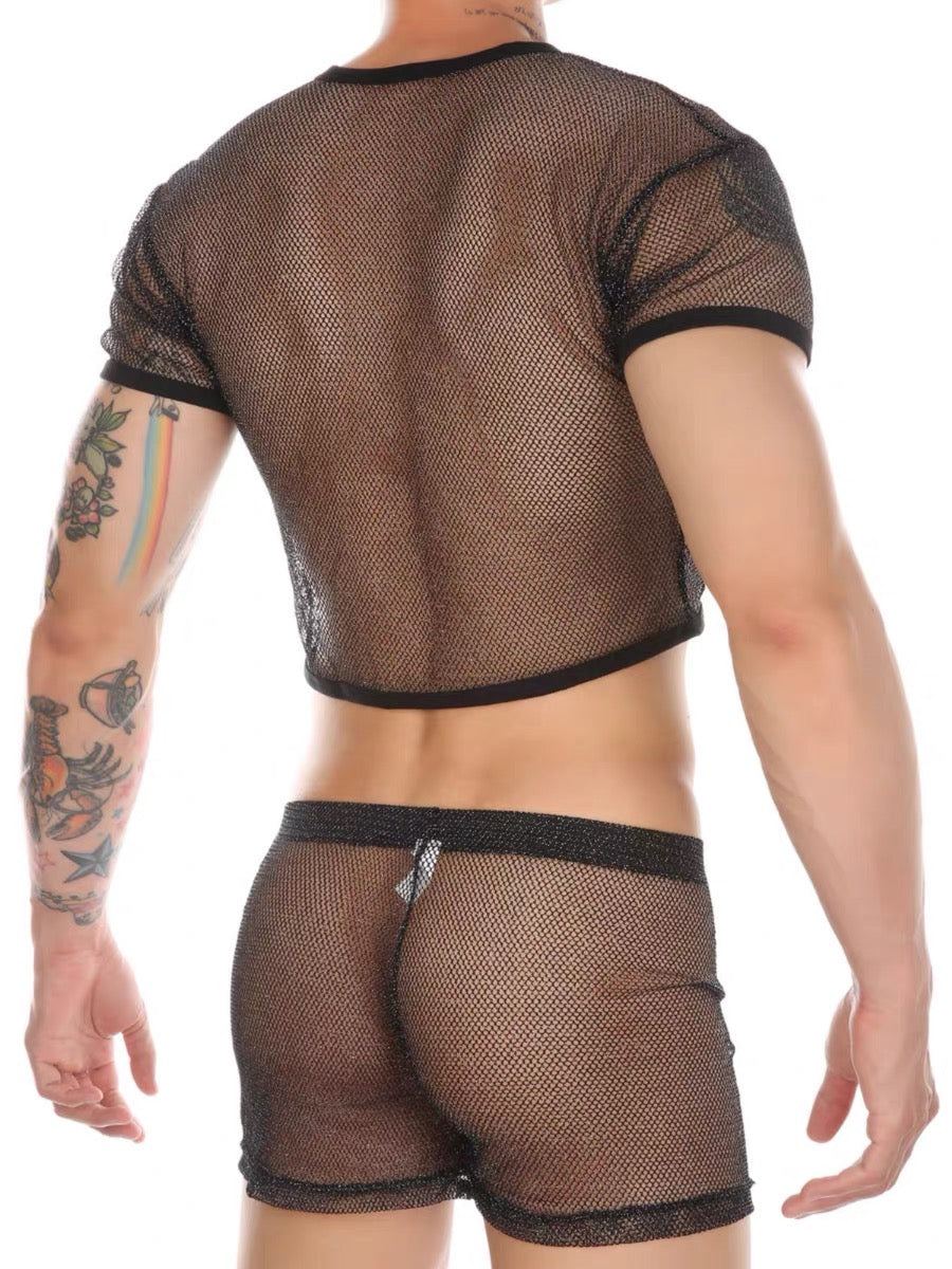 MEN’S SHIMMERING MESH TANK TOPS AND SHORTS