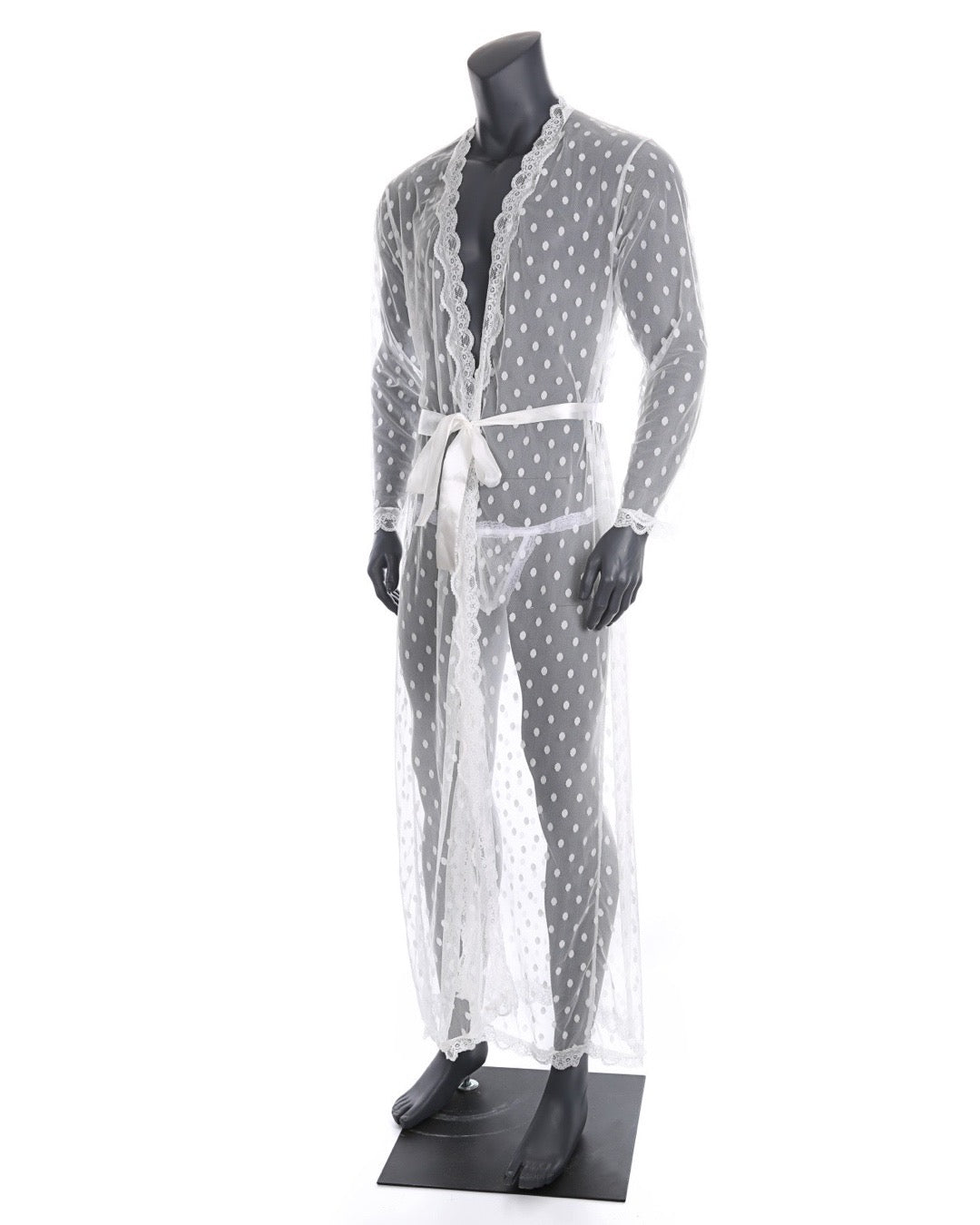 MEN’S SEE-THROUGH LONG LACE LOUNGEWEAR BATHROBE