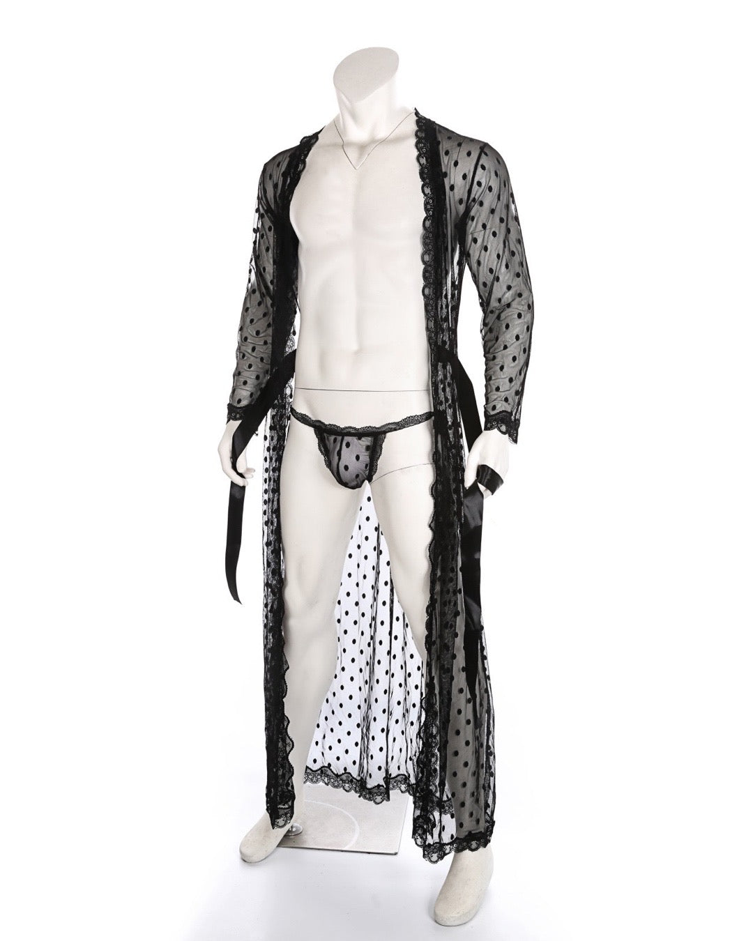 MEN’S SEE-THROUGH LONG LACE LOUNGEWEAR BATHROBE