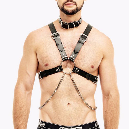 LOKI’S SIZE-ADJUSTABLE MEN’S LEATHER CHAIN HARNESS