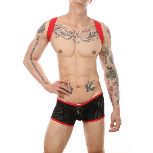 CLEVER-MENMODE MESH SUSPENDER JUMPSUIT
