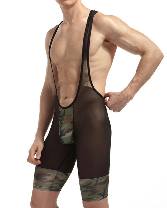MIBOER MEN’S CAMOUFLAGE SHEER JUMPSUIT