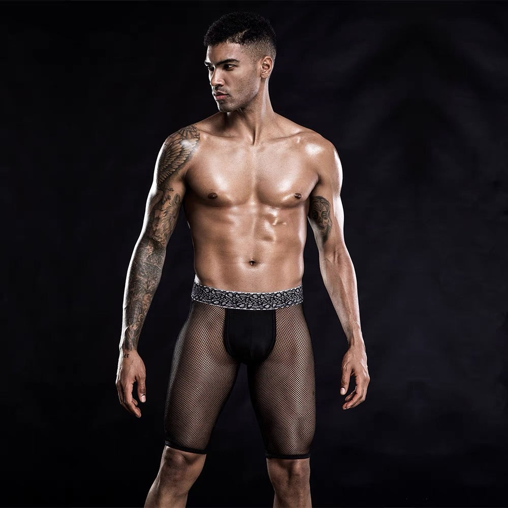 MEN’S DESIGNER GLITTER WAISTBAND SHEER SHORTS