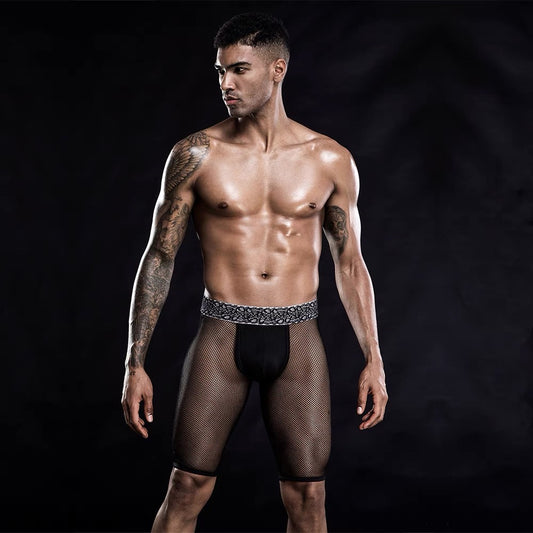 MEN’S DESIGNER GLITTER WAISTBAND SHEER SHORTS