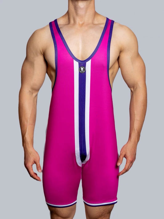 DM MEN’S STRIPED WRESTLING JUMPSUIT