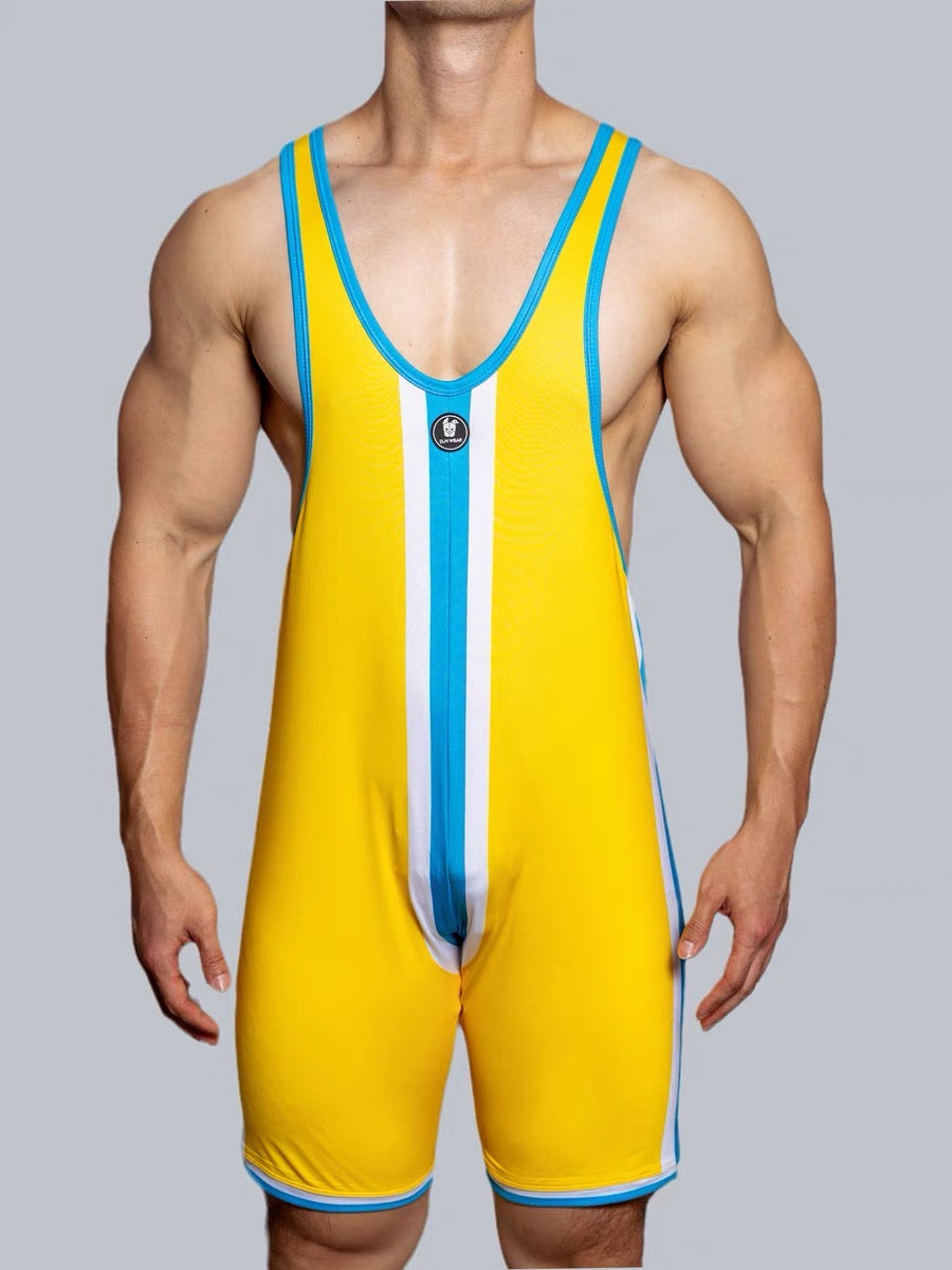DM MEN’S STRIPED WRESTLING JUMPSUIT