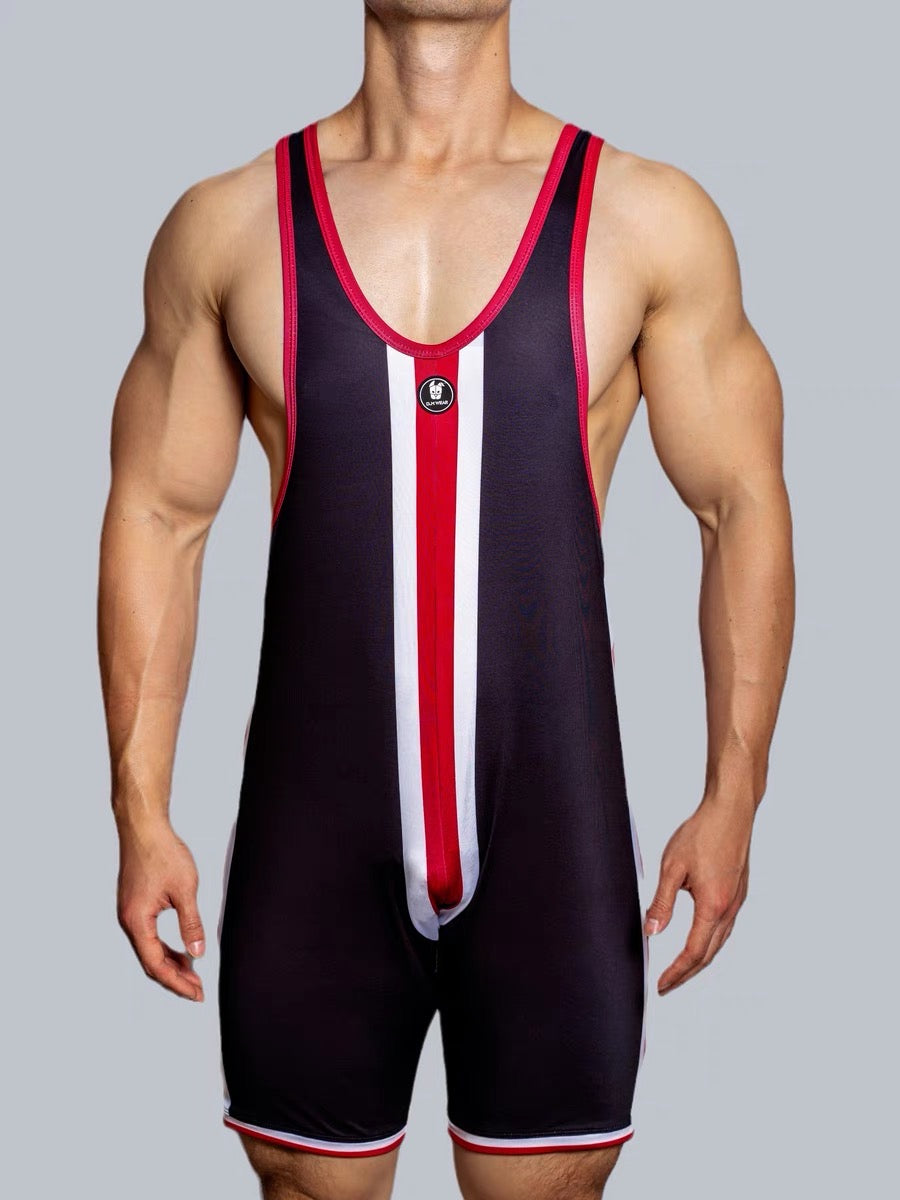DM MEN’S STRIPED WRESTLING JUMPSUIT