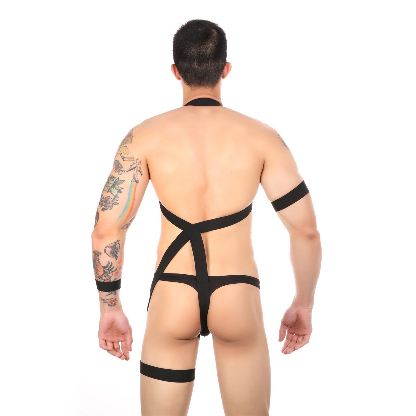 MEN’S LEG BONDAGE HARNESS AND BRIEF THONG