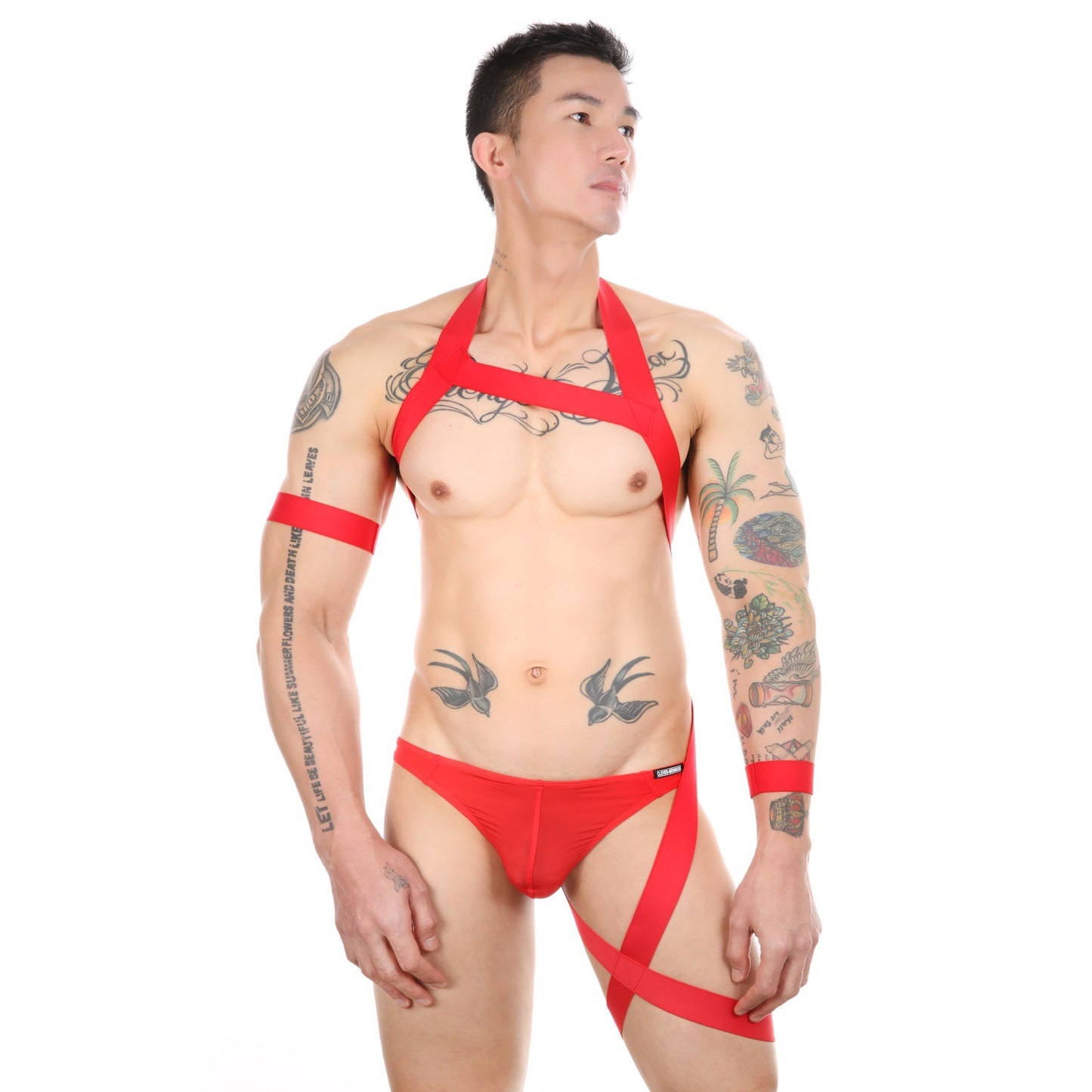 MEN’S LEG BONDAGE HARNESS AND BRIEF THONG