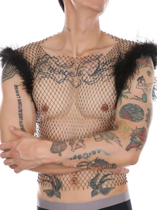 MEN’S RHINESTONE FUR TANK TOPS