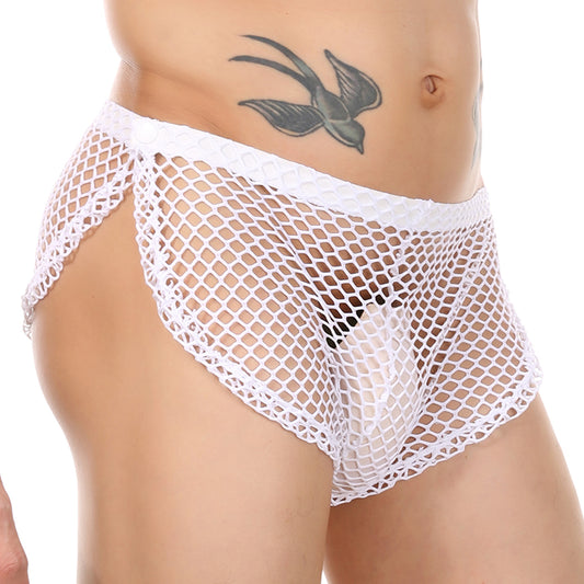 MEN’S FISHNET MESH SIDE BUTTON BOXER SHORTS